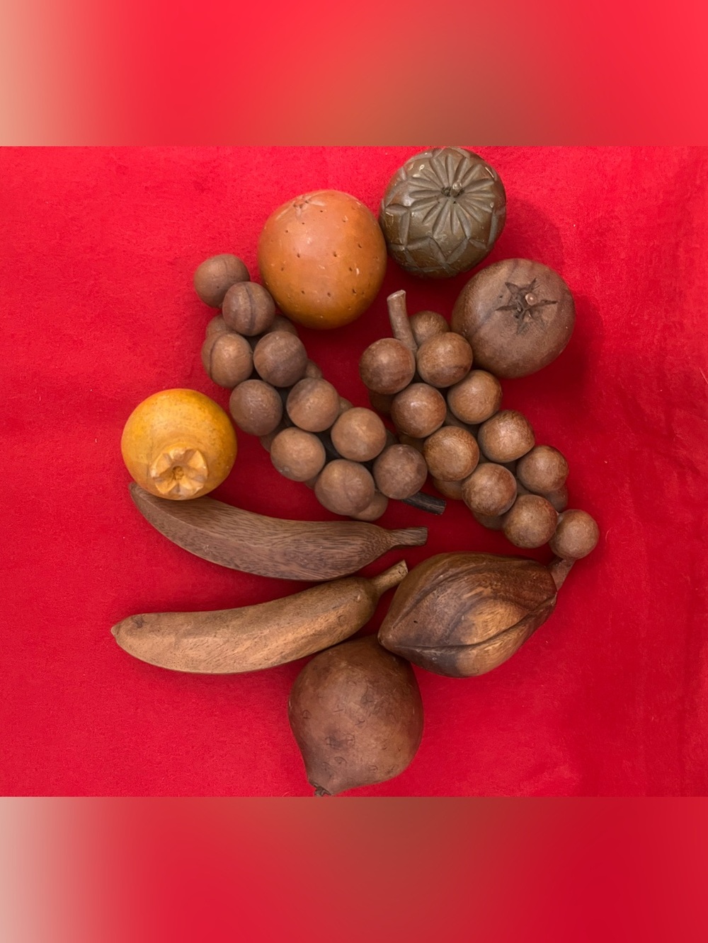 Vintage Hand Carved Wooden Fruit Decor Set